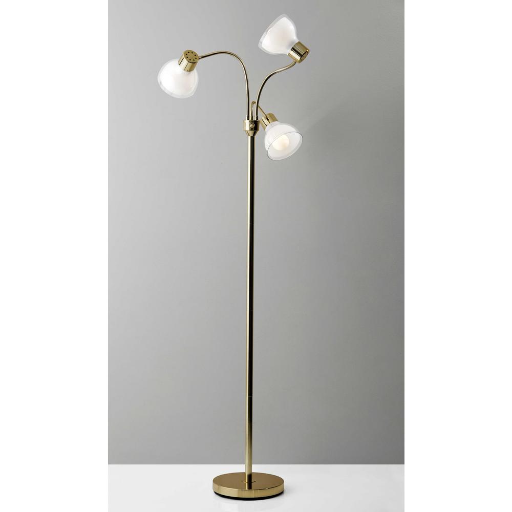 Adjustable Three Light Floor Lamp in Lustrous Gold Finish With Frosted Inner Shades. Picture 2