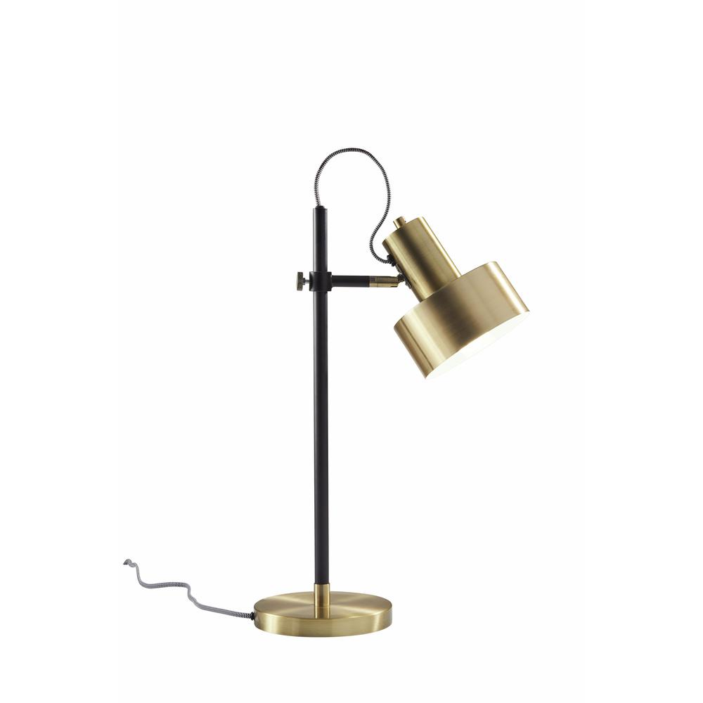 Matte Black Pole with Adjustable Jumbo Antique Brass Metal Shade Retro Desk Lamp - 372613. Picture 1