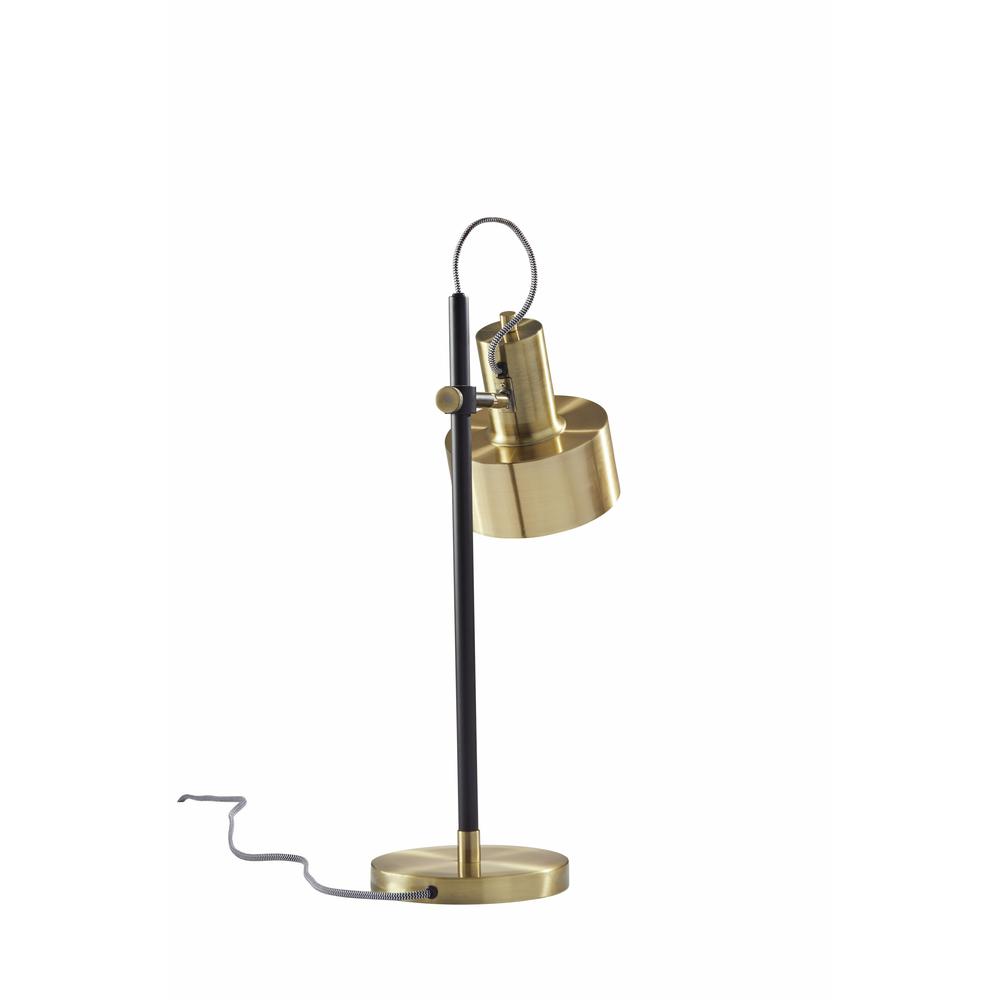 Matte Black Pole with Adjustable Jumbo Antique Brass Metal Shade Retro Desk Lamp - 372613. Picture 2