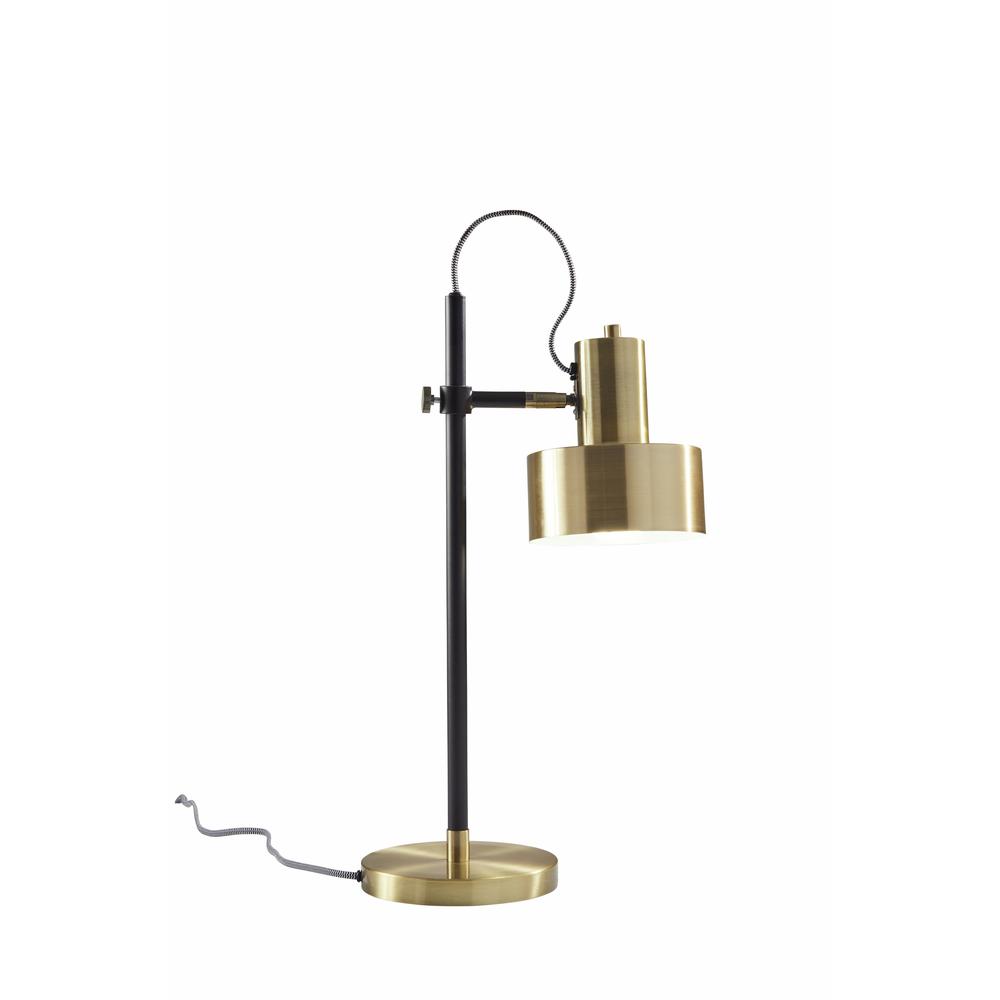 Matte Black Pole with Adjustable Jumbo Antique Brass Metal Shade Retro Desk Lamp - 372613. Picture 3