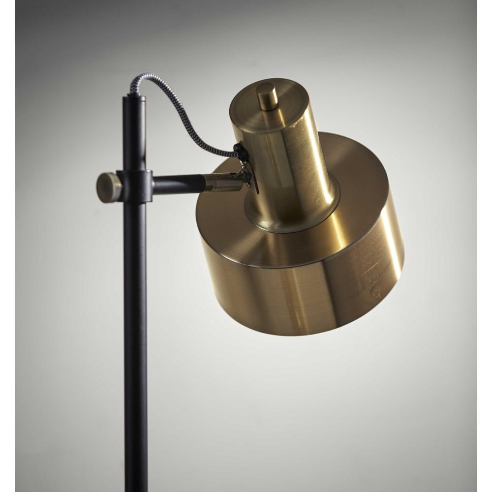 Matte Black Pole with Adjustable Jumbo Antique Brass Metal Shade Retro Desk Lamp - 372613. Picture 4