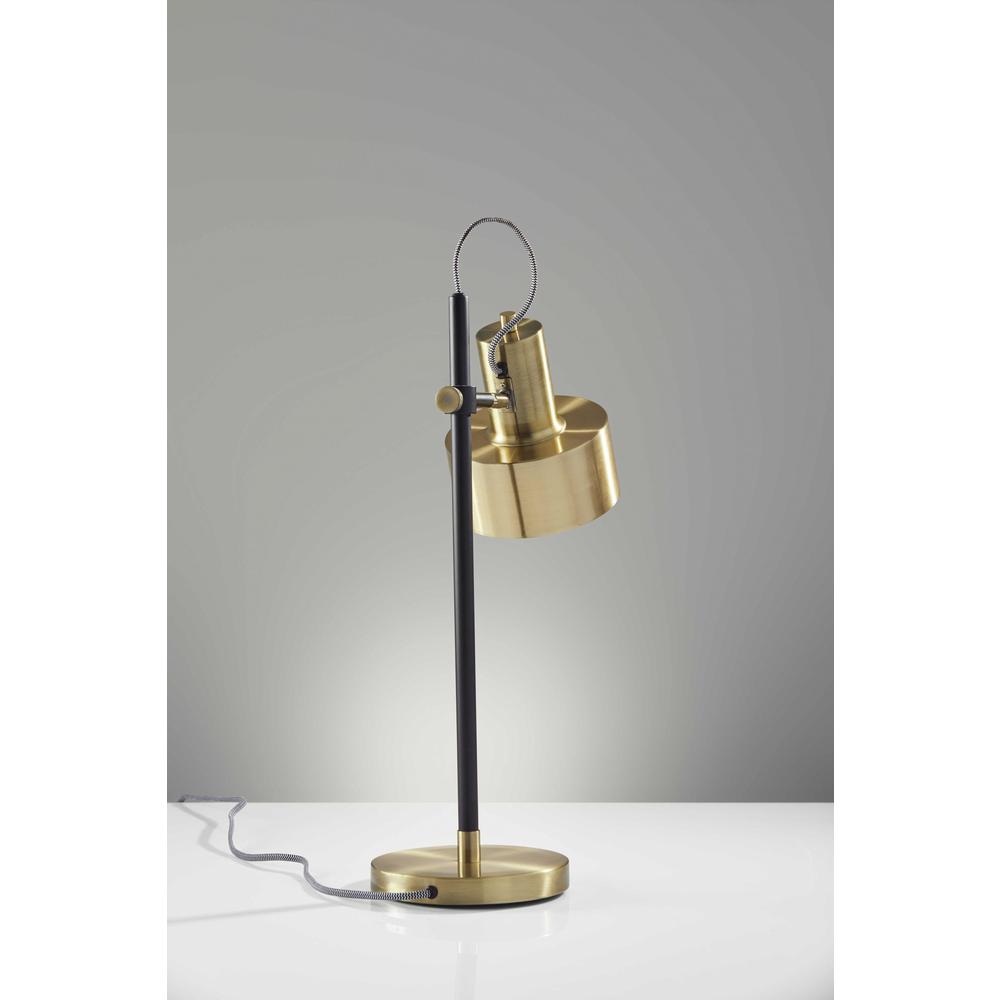 Matte Black Pole with Adjustable Jumbo Antique Brass Metal Shade Retro Desk Lamp - 372613. Picture 5