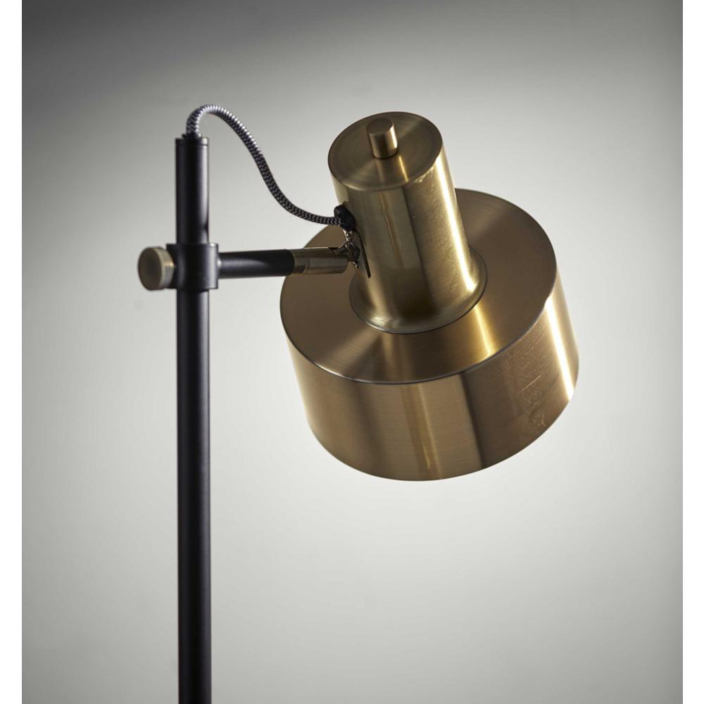 Retro Floor Lamp with Matte Black Pole and Adjustable Jumbo Antique Brass Metal Shade. Picture 5