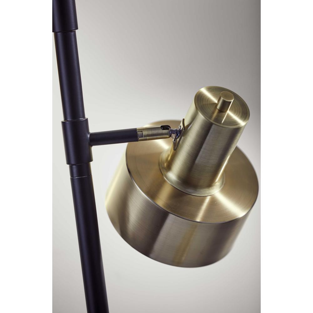 Three Light Floor Lamp with Matte Black Pole and Adjustable Antique Brass Metal Shades - 372615. Picture 2