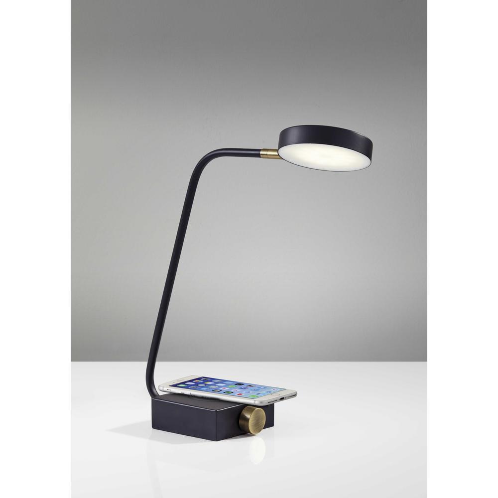 Tech Enhanced Black Metal Disk LED Adjustable Desk Lamp - 372618. Picture 1