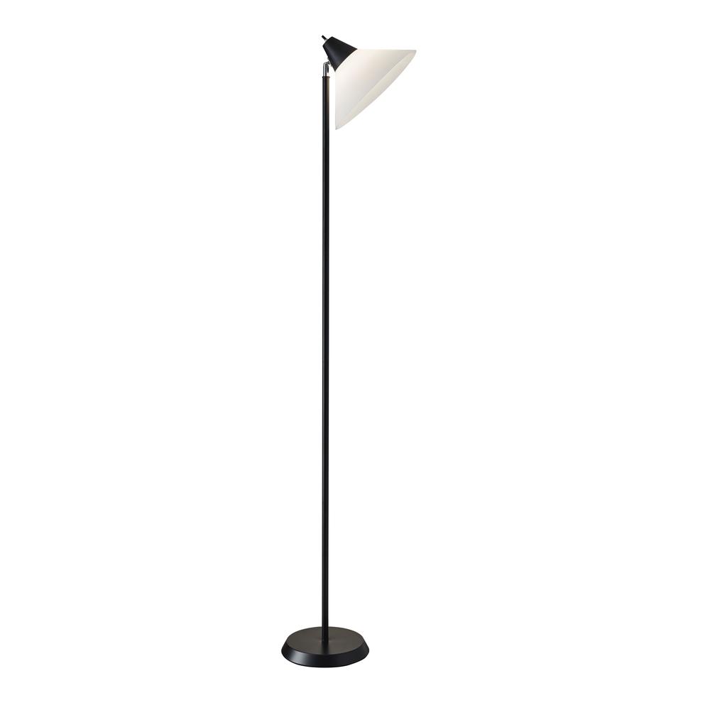 Elemental Black Metal Torchiere with White Cone Shade - 372626. Picture 1