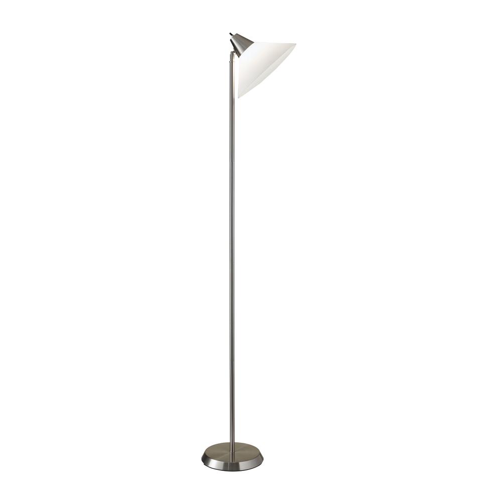 Elemental Brushed Steel Metal Torchiere with White Cone Shade - 372627. Picture 1