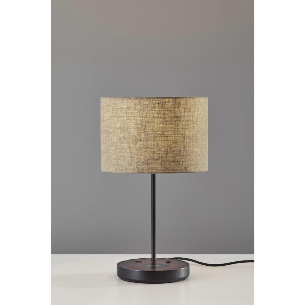 Matte Black Metal Wood Wireless Charging Table Lamp - 372631. Picture 1