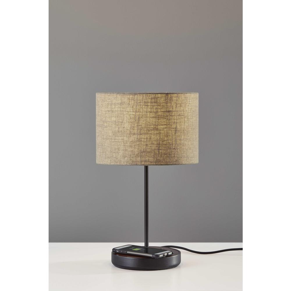 Matte Black Metal Wood Wireless Charging Table Lamp - 372631. Picture 2