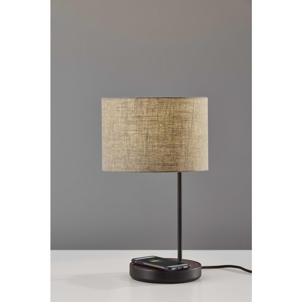 Matte Black Metal Wood Wireless Charging Table Lamp - 372631. Picture 3