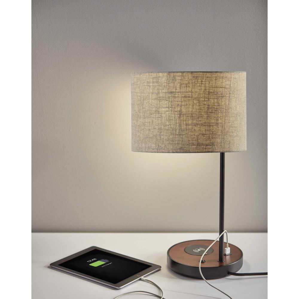 Matte Black Metal Wood Wireless Charging Table Lamp - 372631. Picture 4