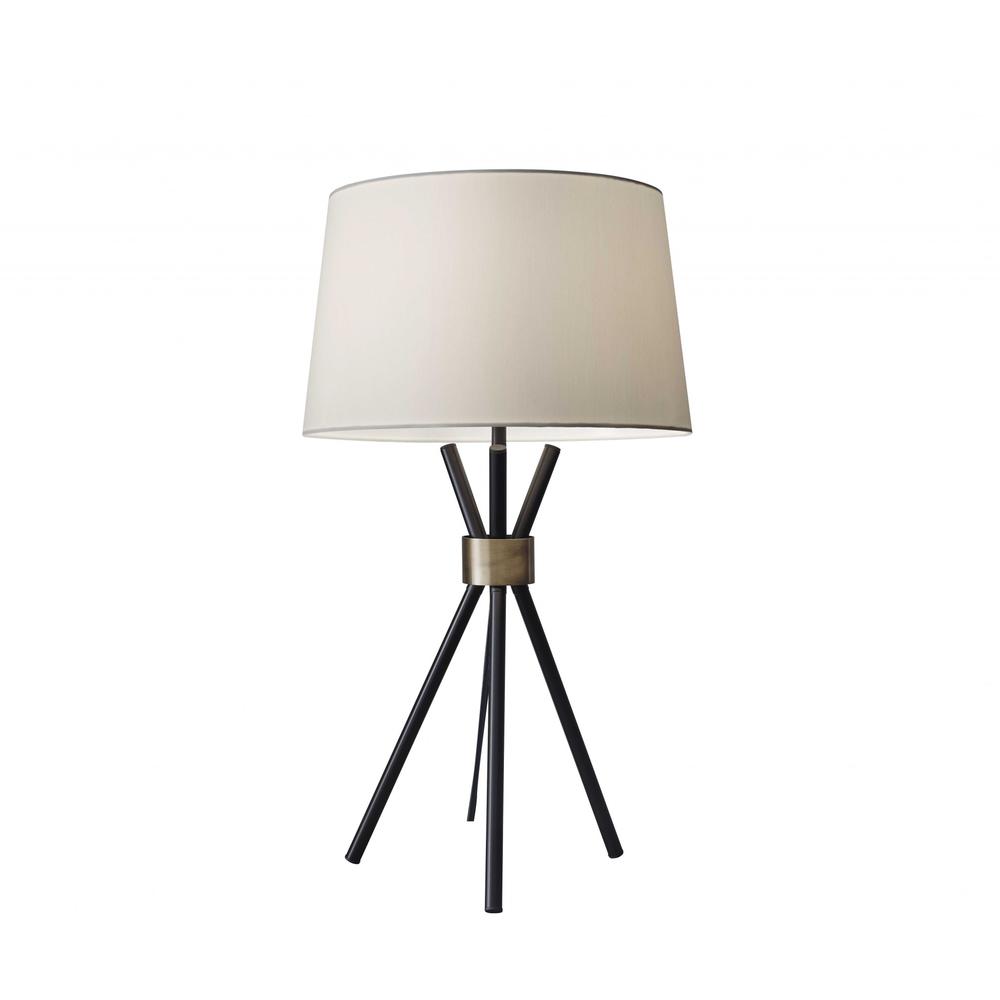 Black Metal Tripod Leg with Antique Brass Accent Table Lamp - 372639. Picture 1