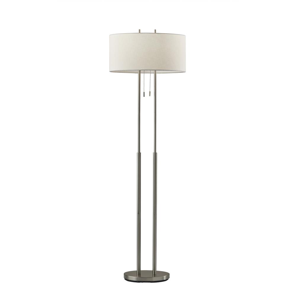 Dual Pole Floor Lamp in Brushed Steel Metal. Picture 1