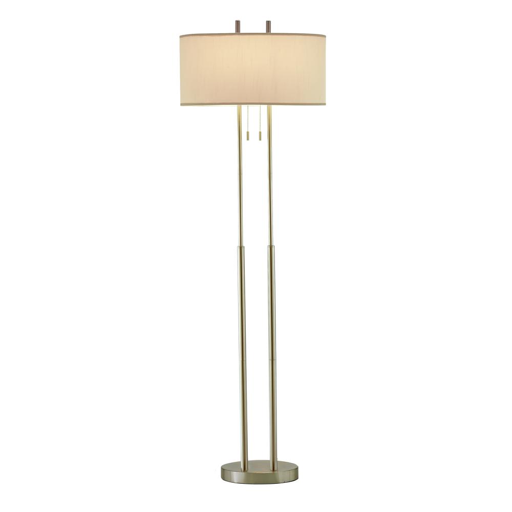 Dual Pole Floor Lamp in Brushed Steel Metal. Picture 2
