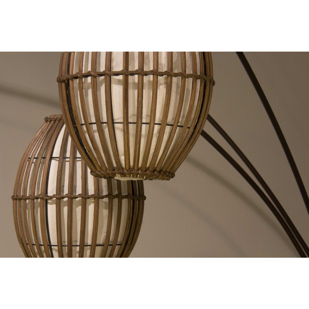 Three Light Arc Lamp in Bronze Metal with Brown Cane Barrel Shape Lanterns - 372651. Picture 2
