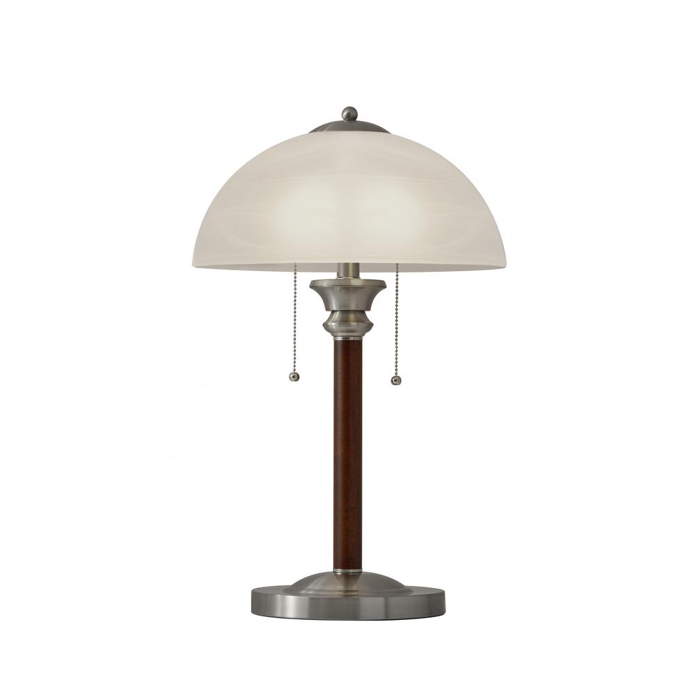 Walnut Wood with Milky Frosted Glass Dome Shade Table Lamp - 372657. Picture 1