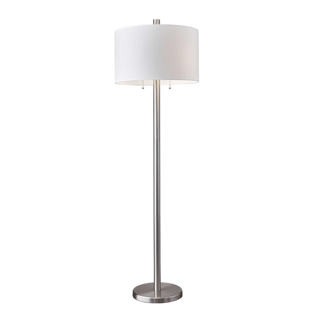 Classic Steel with Double Bulb and White Shade Floor Lamp. Picture 1