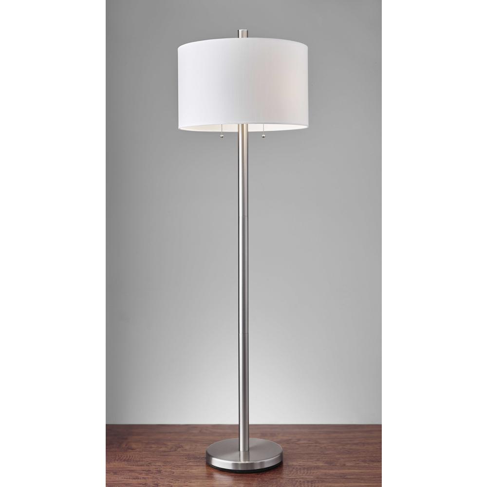 Classic Steel with Double Bulb and White Shade Floor Lamp. Picture 2