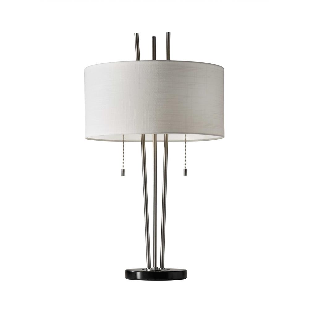 Stylish Triple Pole Brushed Steel Metal Table Lamp - 372664. Picture 1
