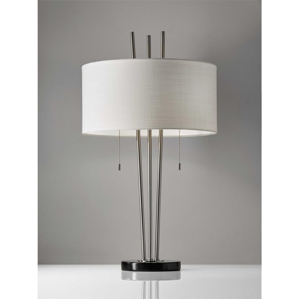 Stylish Triple Pole Brushed Steel Metal Table Lamp - 372664. Picture 2
