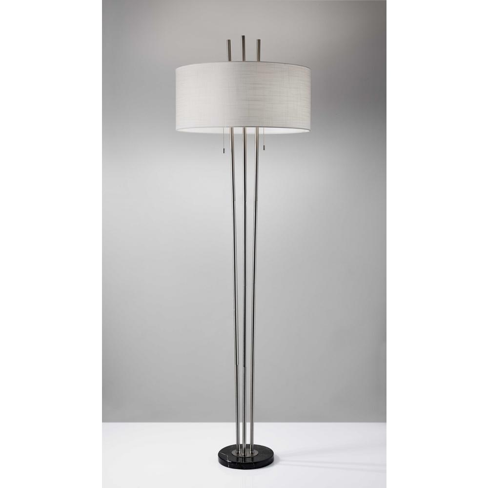 Triple Steel Pole Floor Lamp with Stylish Floating White Fabric Shade Silhouette - 372665. Picture 2