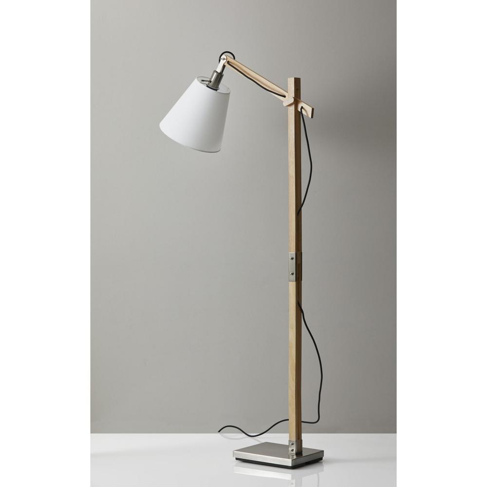 Natural Wood Floor Lamp with Adjustable Hinged Arm. Picture 3