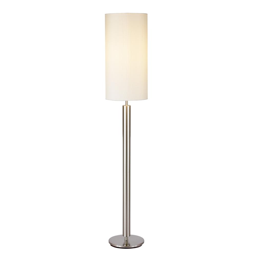 Floor Lamp Brushed Steel Metal Stout Pole with Tall Silk Shade. Picture 1