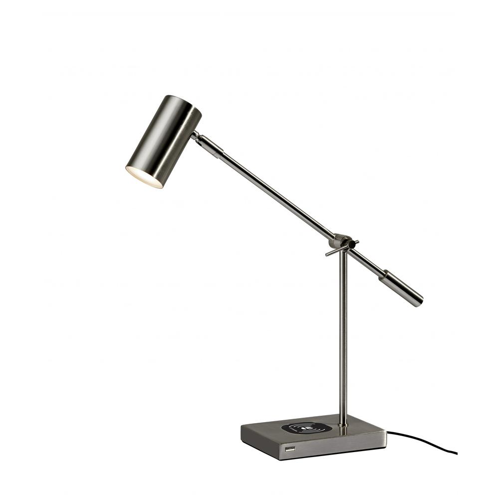 5" X 22.5"  X 12.25-22.25" Brushed Steel Metal LED Desk Lamp - 372700. Picture 1