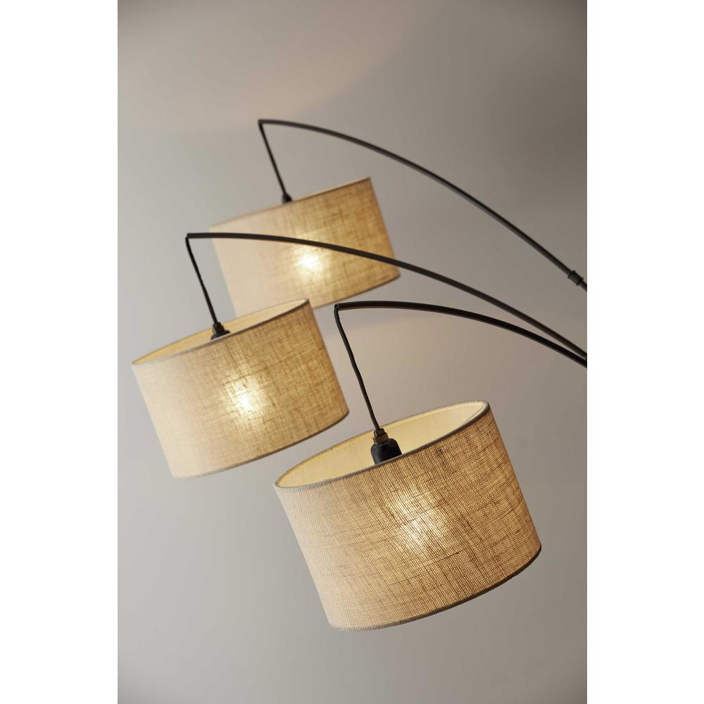 Three Light Bronze Metal Finish Arc Floor Lamp with Suspended Burlap Drum Shades - 372707. Picture 3