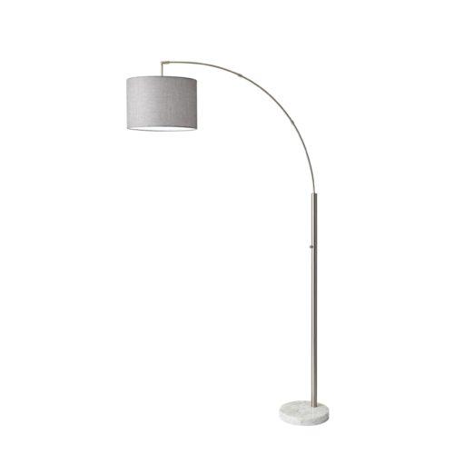 Reading Nook Floor Lamp Brushed Steel Arc Arm Adjustable Grey Fabric Shade - 372711. Picture 1
