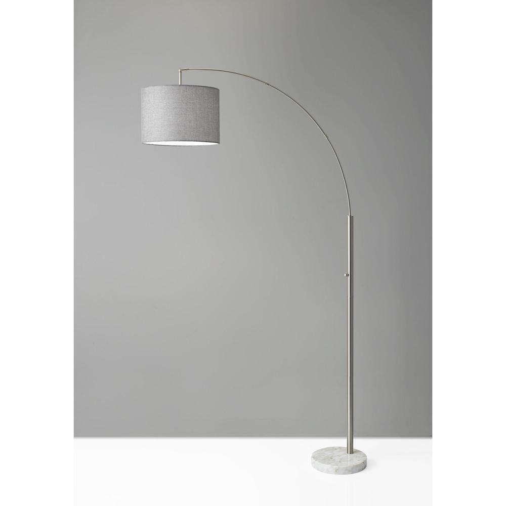 Reading Nook Floor Lamp Brushed Steel Arc Arm Adjustable Grey Fabric Shade - 372711. Picture 2