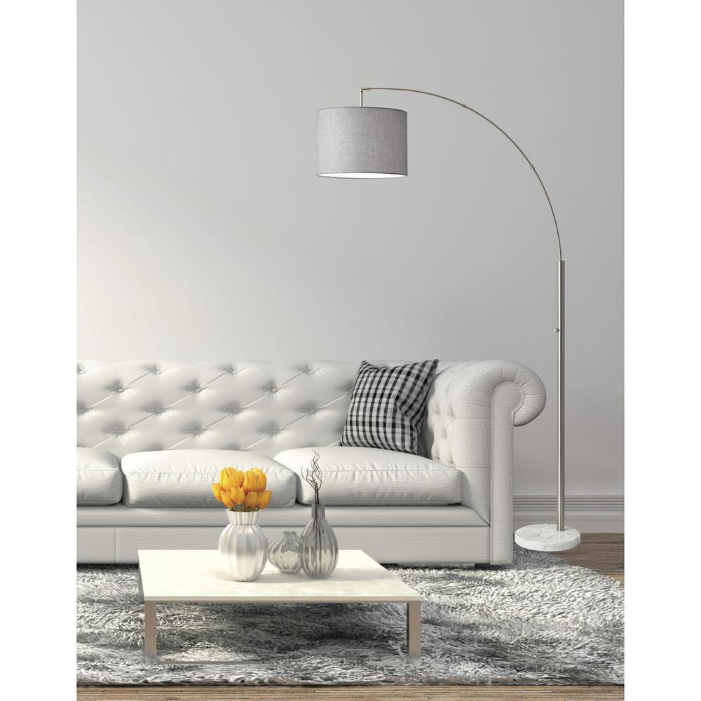Reading Nook Floor Lamp Brushed Steel Arc Arm Adjustable Grey Fabric Shade - 372711. Picture 5