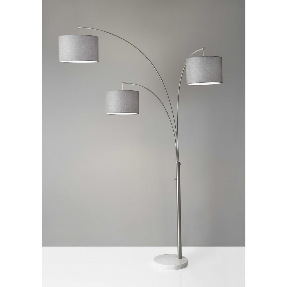 Three Light Floor Lamp Brushed Steel Metal Arc Arms - 372713. Picture 1