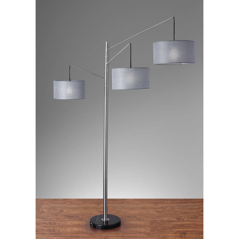 Three Light Floor Lamp Brushed Metal Swing Arms - 372714. Picture 1