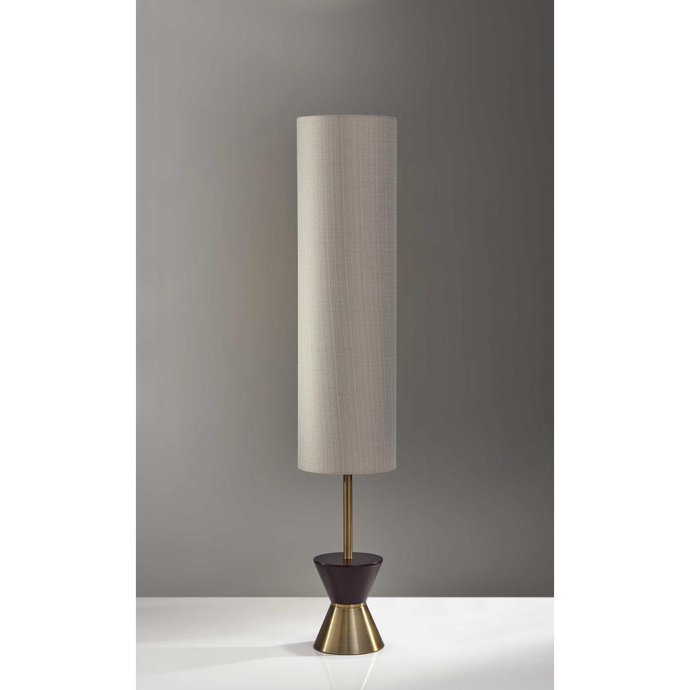 59" Brass and Wood Textured Cylinder Beige Floor Lamp. Picture 2