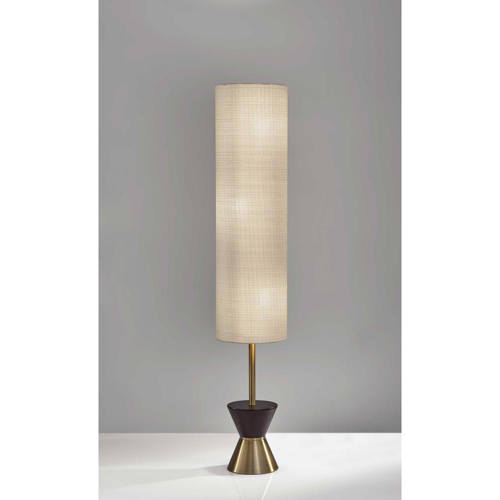 59" Brass and Wood Textured Cylinder Beige Floor Lamp. Picture 3