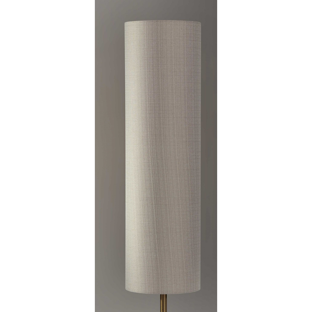 59" Brass and Wood Textured Cylinder Beige Floor Lamp. Picture 4