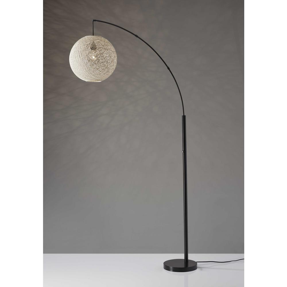 Floor Lamp with Bronze Metal Arc and Groovy Rattan String Ball Shade - 372727. Picture 1