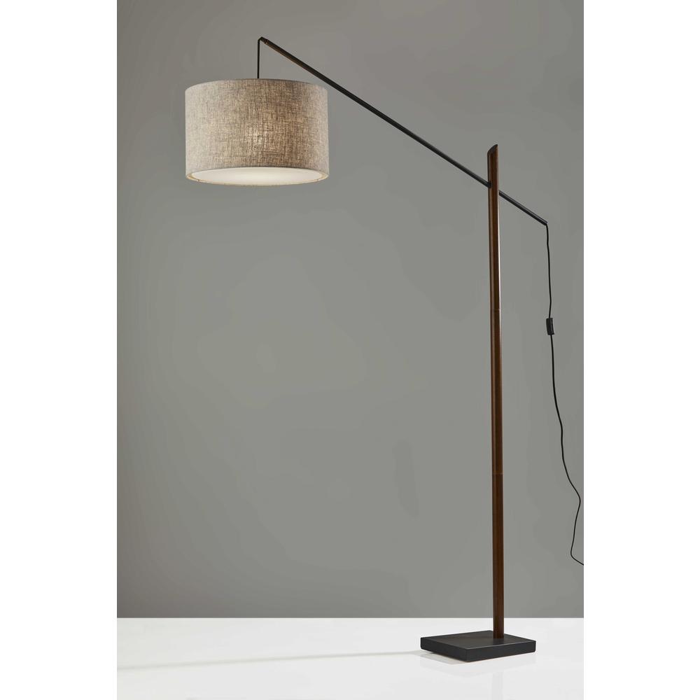 Sculptural Wood Floor Lamp with Adjustable Black Metal Arm - 372736. Picture 1