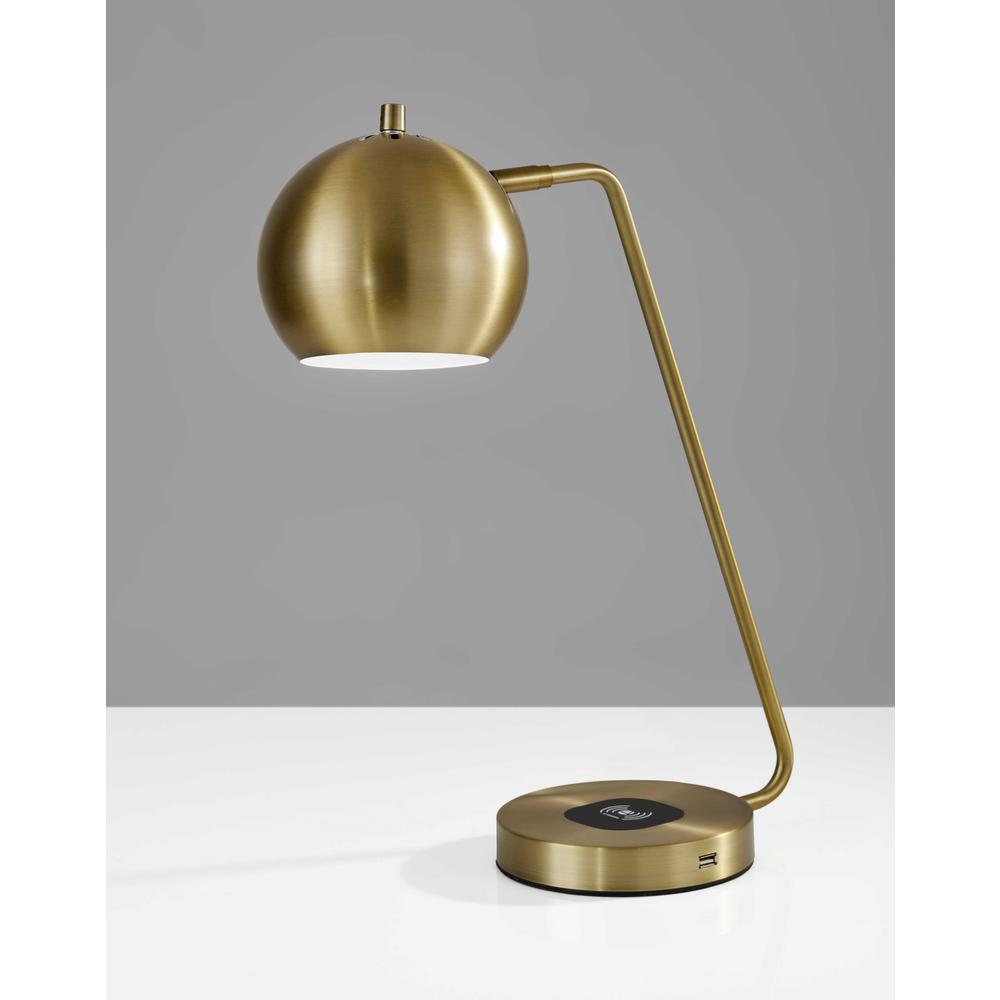 Retro Antiqued Brass Wireless Charging Station Desk Lamp - 372745. Picture 1