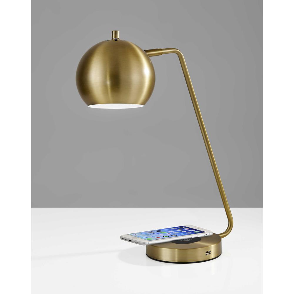 Retro Antiqued Brass Wireless Charging Station Desk Lamp - 372745. Picture 2
