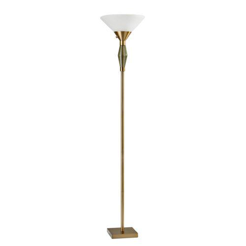 Green Glass Bauble Torchiere Floor Lamp in Burnished Brass Finish - 372751. Picture 1