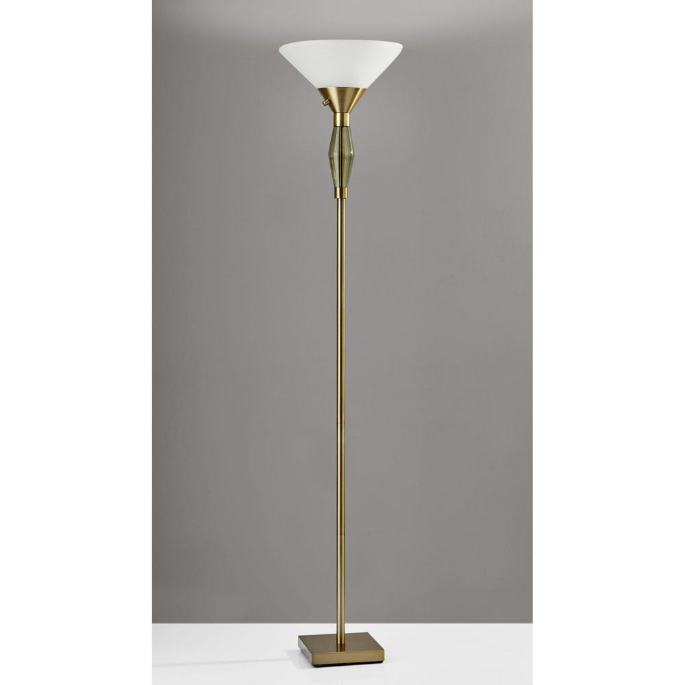 Green Glass Bauble Torchiere Floor Lamp in Burnished Brass Finish - 372751. Picture 2