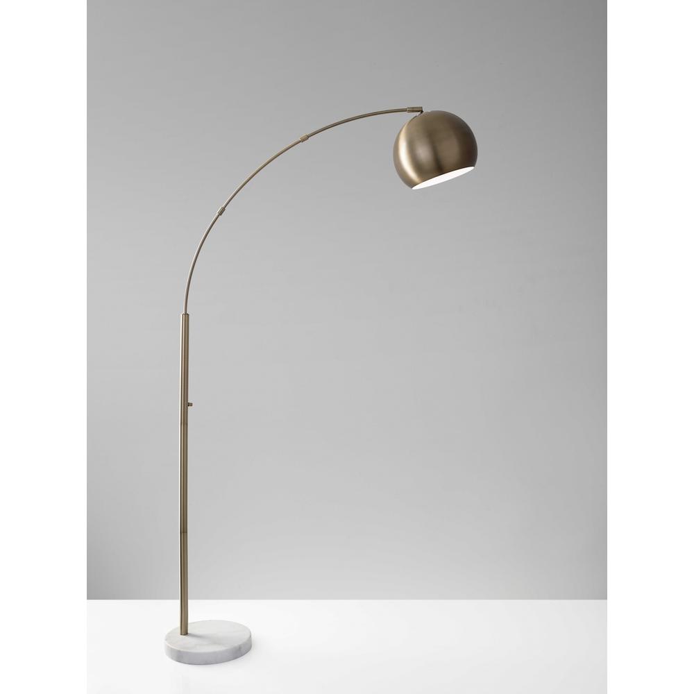 Spherical Brass Metal Curved Arm Floor Lamp - 372754. Picture 1