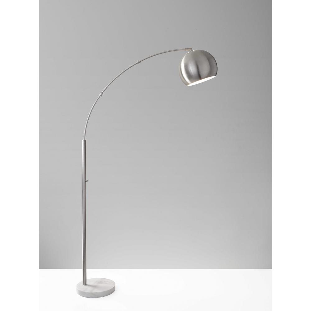 Curved Arm Floor Lamp with Spherical Satin Steel Shade - 372755. Picture 1