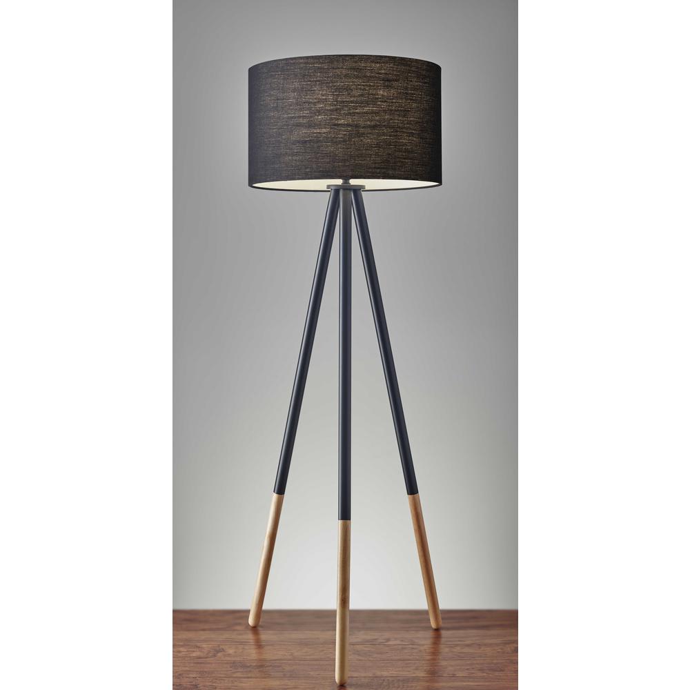 Tripod Floor Lamp Urban Mixed Metal and Wood. Picture 1