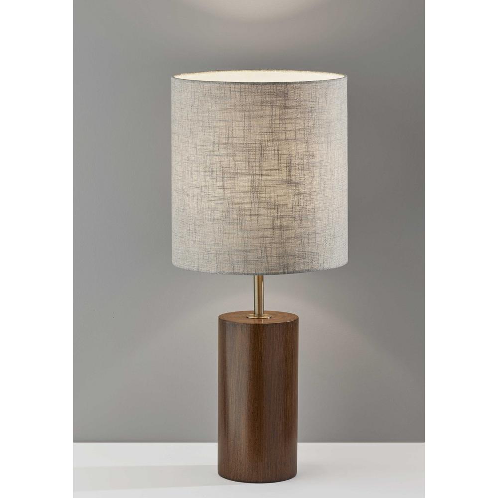 Walnut Wood Circular Block Table Lamp - 372830. Picture 1