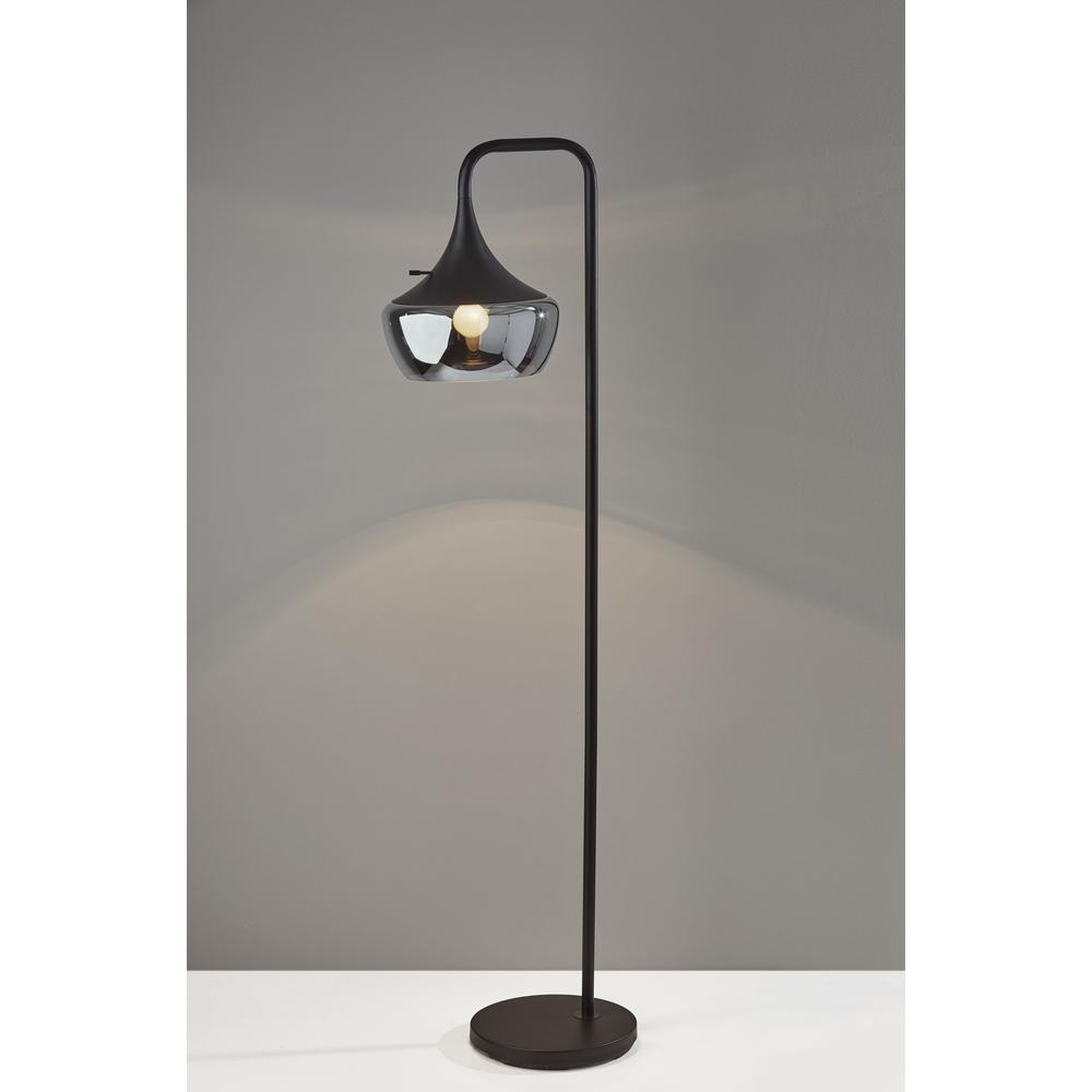 Modern Floor Lamp Gnome Smoked Glass Matte Black. Picture 1