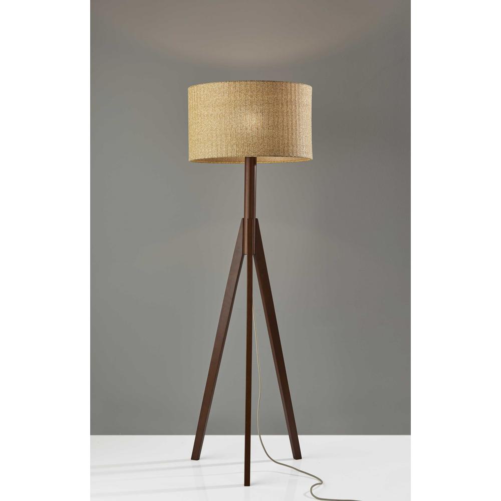 Natural Chunky Tripod Floor Lamp With Walnut Wood. Picture 1