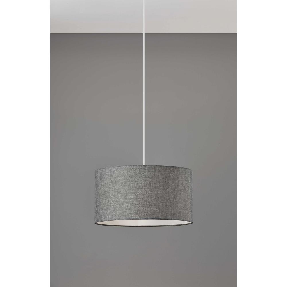 Heather Grey Fabric Shade Electric Drum Pendant - 372883. Picture 1
